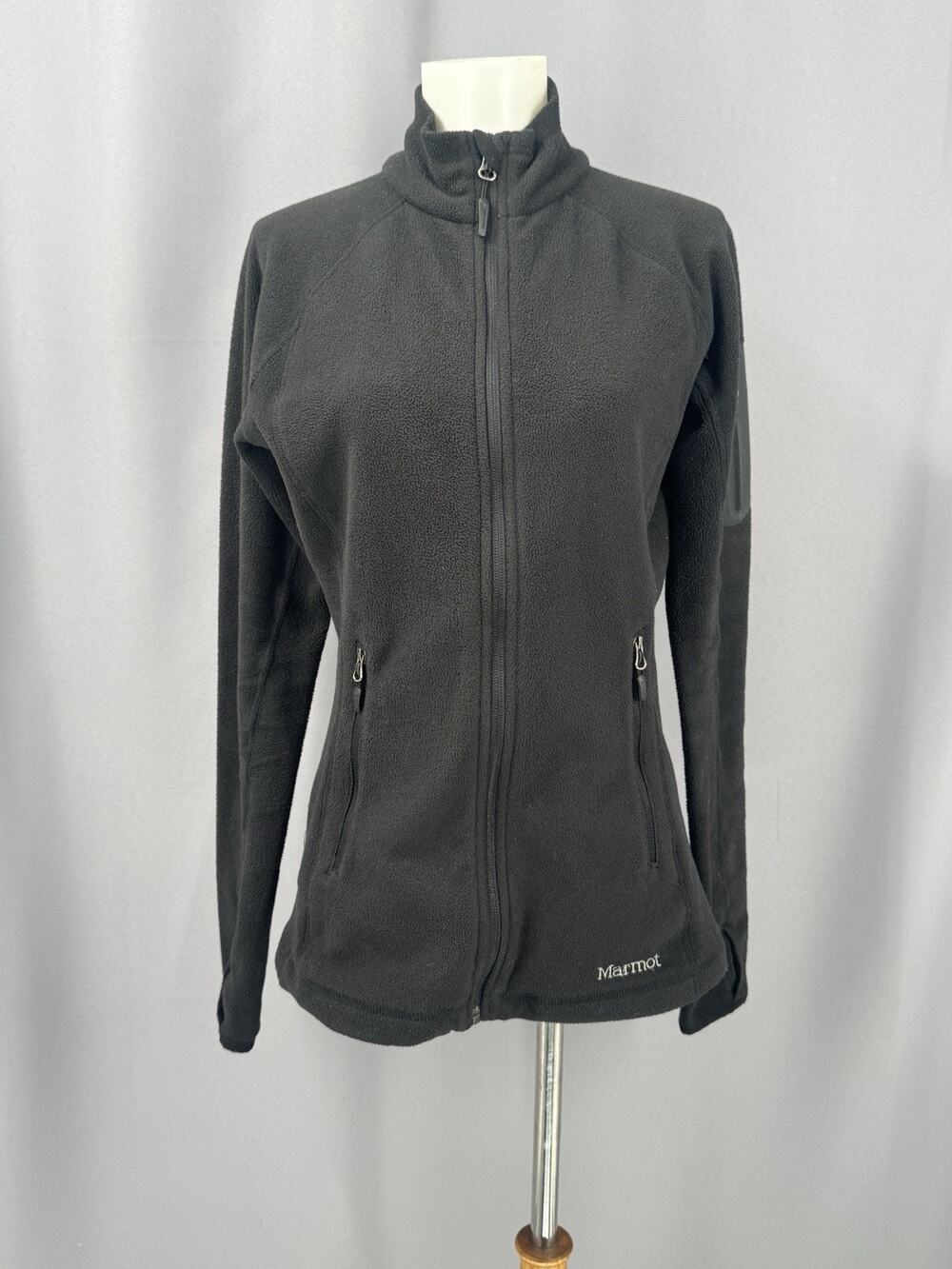 MARMOT Polartec Jacket Womens Small Black Full Zip High Collar Outdoor Gorpcore